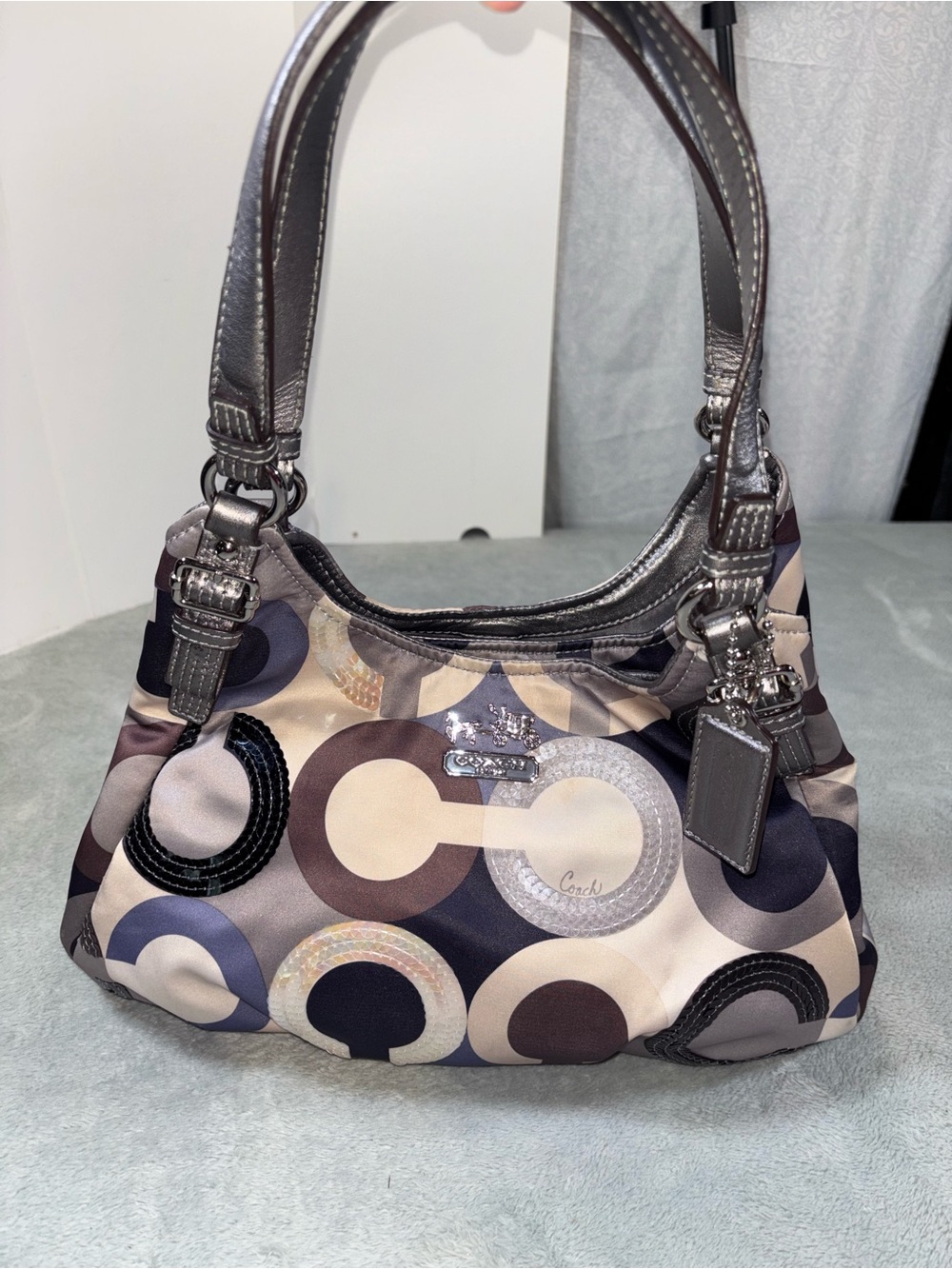 Coach Madison Op Art Maggie Multicolor Satin Shoulder Bag